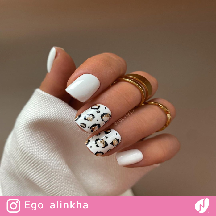 Short White Leopard Print Nails